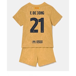 Barcelona Frenkie de Jong #21 Bortedraktsett Barn 2022-23 Kortermet (+ Korte bukser)